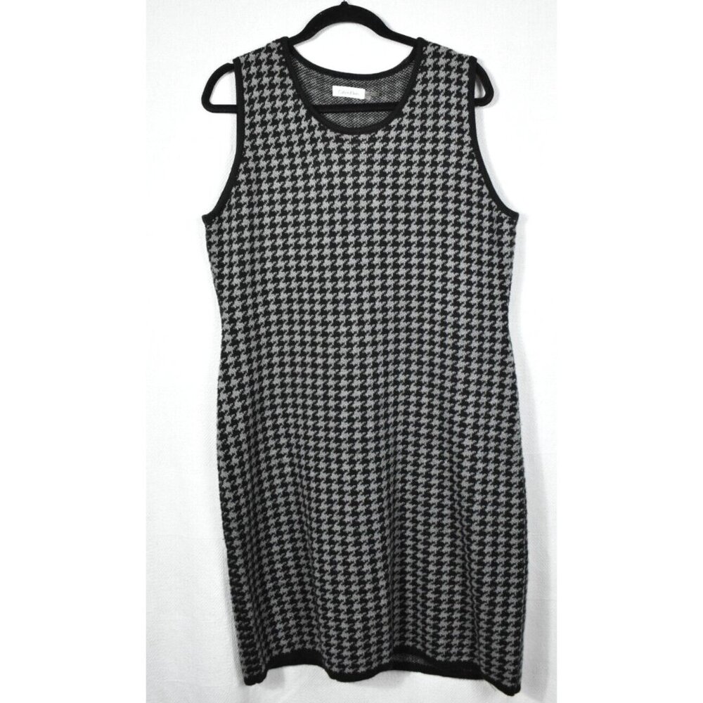 Calvin Klein Black Gray Sleeveless Herringbone Knit Sweater Dress XL